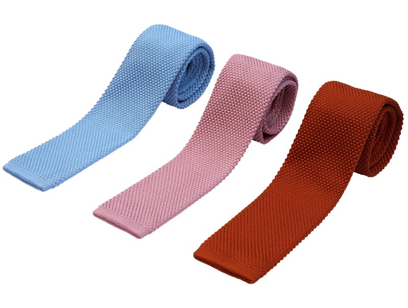 ZENXUS Knit Ties for Men, Wrinkle Proof, Machine Washable, 2.35 inch Skinny Ties, Flat-end Sock Ties, Dusty Blue, Dusty Rose, Rust, 3-Pack - Image 1